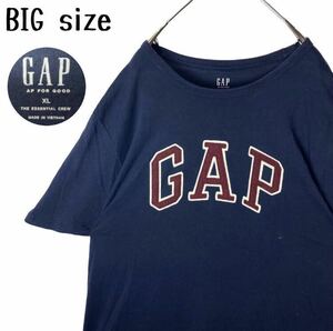 グッドデザイン古着！GAPでかロゴTシャツネイビービッグサイズ