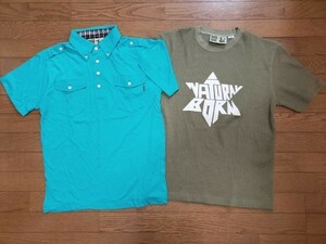 26▲a556B☆USED品【L】NATURAL BORN　半袖Tシャツ　エポレット　ワッフル　2点　RUSS SSUR ストリート系　NBBK　現状渡し