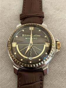 稼働★美品★Ritmo Latino リトモラティーPresents デイト ドームガラス メンズ 腕時計※革ベルト新品