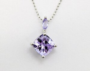 K18WG ネックレス タンザナイト 0.9ct 1.7g 42cm 18金 ホワイトゴールド ペンダント アクセサリー レディース z24-3011 中古品 z_j