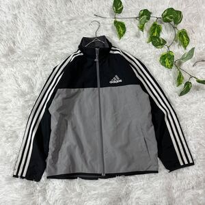 adidas アディダス トラックジャケット 140サイズ 黒・グレー ジャージ トップス ブラック ３本ライン ジュニア 子供服