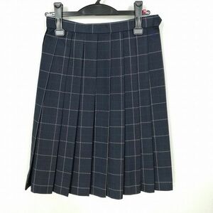 1円 スクールスカート 冬物 w63-丈58 チェック 千葉市川学園高校 プリーツ 学生服 制服 女子 中古 HK1600