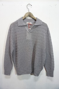 新品23SS ENCOMING インカミング Front Slit Jumper (Grey) スキッパー ニット ポロ シャツ ボーダー スリット レース 和紙 S灰 322N▲