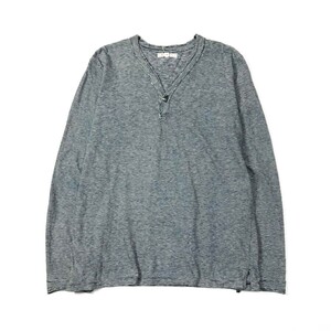 [日本製・レアデザイン] Made in indigo メイドインインディゴ コンチョボタン ピンボーダー カットソー M Tシャツ ロンT インディゴ染め