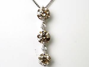 【5446E】K18WG 天然ダイヤモンド 大粒/2.21ct/0.12ct/3.9g ネックレス