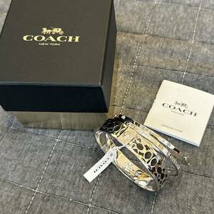 COACH コーチ バングル ブレスレット 3連 シグネチャー ロゴ ラインストーン シルバー ブラック