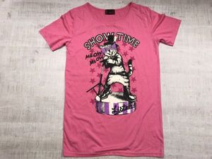 リッスンフレーバー LISTEN FLAVOR ロック パンク Y2K 00s 病みかわ メンヘラ 地雷系 猫 SHOW TIME 半袖Tシャツ レディース M ピンク