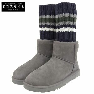 新品同様 UGG アグ ×SACAI KNIT CLASSIC MINI II ブーツ レディース グレー×ネイビー 10 1102990