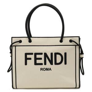 FENDI フェンディ ロゴ ショッパー ミディアムトート トートバッグ キャンバス レザー ナチュラル ブラック 黒