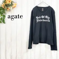 【agate】バックプリント 刺繍 リブカットソー〈M〉カジュアル ロンＴ 人気