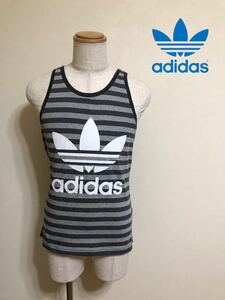 【新品】 adidas originals STRIPED TANK アディダス オリジナルス ボーダー トレフォイル ビッグロゴ タンクトップ グレー サイズM