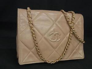 1円 ■美品■ CHANEL シャネル ココマーク マトラッセ ラムスキン ショルダーバッグ 斜め掛け 肩掛け レディース ベージュ系 EA3019