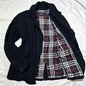 BURBERRY BLACK LABEL 【小洒落た一着】バーバリーブラックレーベル ノバチェック Pコート アウター ウール ブラック ワイヤー入り Mサイズ