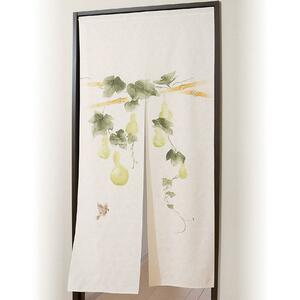 ●【送料無料】日本製・新品・麻混手描き六瓢福雀のれん 丈170㎝●