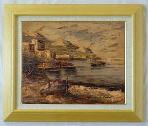 ヨーロッパ絵画 肉筆油絵 F6号 コルシニ作「ナポリの港」5＋新品額縁付