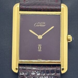 【K-2106】Cartier カルティエ マストタンク LM 925クォーツ ボルドー系文字盤 腕時計 箱 ケース付き ジャンク品