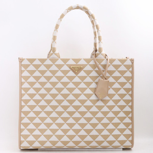 PRADA TRIANGOLO JACQUARD LG トートバッグ ベージュ 1BA356 2FKL OOM プラダ シンボル エンブロイダリーファブリック