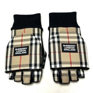 ★極美品★BURBERRY LONDON ENGLAND バーバリーロンドンイングランド★フーデットグローブ★ミトン手袋★ノバチェック★Sサイズ★ベージュ