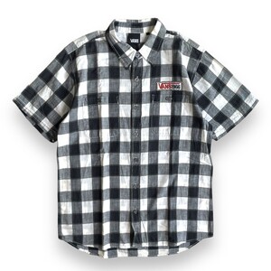 国内正規品★ VANS バンズ 半袖 チェック柄 ロゴ ワッペン コットン シャツ Lサイズ S/S チェッカー SHIRT CHECKER ホワイト SKATE