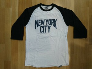 Schott ショット ラグラン Tシャツ Mサイズ(小さめSより) 黒×白 New York city 青色プリント『SCHOTT NYC』送料レターパック370～520