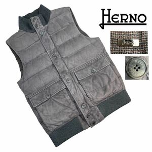 定価10万超 極美品 HERNO レザー切替 ダウンベスト サイズ44/S相当 スウェード×ウール 美シルエット やぎ革 最高級品 上質 希少 A3016