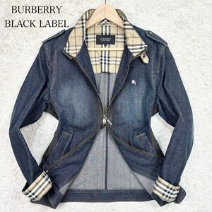 【極美品】 BURBERRY BLACK LABEL バーバリーブラックレーベル メンズ デニムジャケット ライダース Gジャン ノバチェック ホースロゴ M