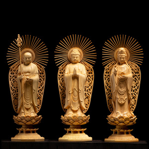 娑婆三聖 木彫仏像 仏壇仏像 供養品仏教美術品 災難除去