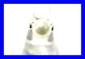 ○新品同様 パール 真珠 プラチナ Pt900 ダイヤ 0.40ct 指輪 リング 9.7g REF3