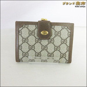 *美品 GUCCI オールド グッチ がま口 財布 二つ折り GG スプリーム ヴィンテージ ブラウン 035 054 8714*送料込