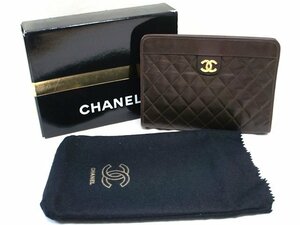 中古 状態良好【CHANEL シャネル】マトラッセ セカンドバッグ クラッチバッグ マロン ブラウン ラムスキン ガマ口 ココマーク 箱付 F03921