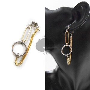 YGG★新品 フープ付き チェーンコンビ ピアス 金銀 Lita mono earring New Generation 1個 片耳 リタモノ イヤリング ゴールド×シルバー