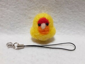 羊毛フェルト ハンドメイド コロコロ野鳥 コザクラインコ　イエローちゃん ストラップ 