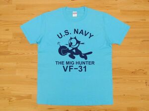 アウトレット処分 U.S. NAVY VF-31 アクアブルー 4.0oz 半袖Tシャツ 紺 M ミリタリー VFA-31 USN トムキャット