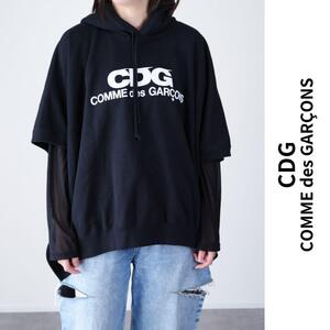 新品 タグ付 CDG COMMEdesGARCONS コムデギャルソン ポンチョパーカー フーディ ロゴプリント オーバーサイズ 裏パイル AD2019 近年モデル