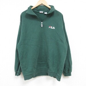 L/古着 フィラ FILA 長袖 ハーフジップ スウェット メンズ 00s ワンポイントロゴ 緑 グリーン 24sep04 中古 スエット トレーナー トップス