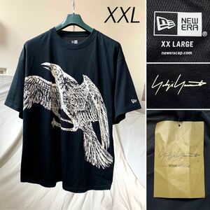 新品レア 2022SS YOHJI YAMAMOTO ヨウジヤマモト x NEW ERA ニューエラ オーバーサイズ クロウ プリント 半袖 Tシャツ 6 XXL 黒 ブラック