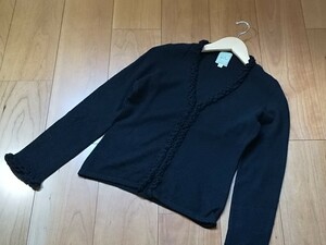 シビラ　Sybilla　フリル付きカーディガン　Vネック　長袖　黒　Mサイズ　ウール・カシミヤ　秋冬