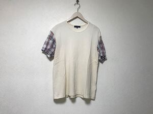 本物コムデギャルソンオムCOMME des GARCONS HOMMEコットンヘンプ麻リネンシャツ切り替えチェック柄半袖Tシャツメンズ白SS日本製XS