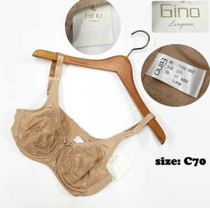 Gino Lingerie /C70/ モカ ブラジャー タグ付き レディース リボン フェミニン セクシー 上品 下着 ベージュ日本製 生地 ナイロン混 ジーノ