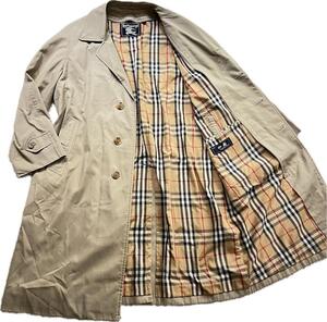 【90S】BURBERRY バーバリー ステンカラーコート ノバチェック ベージュ コットン XL 通勤通学 ビジネス メンズ レディース ユニセックス