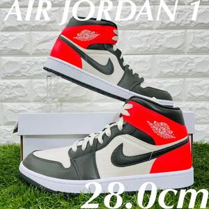 即決 ナイキ ウィメンズ エアジョーダン 1 ミッド NIKE WMNS AIR JORDAN 1 MID スニーカー 白 赤 黒 28.0cm 送料込み DQ6078-100