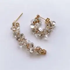 ハンドメイド 透明ビーズピアス & Chanel グレーパールピアス