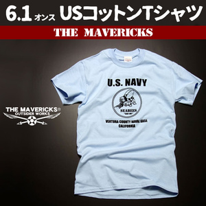 ミリタリー 半袖 Tシャツ L メンズ 米海軍 SeaBees 蜂モデル THEMAVERICKS ブランド 水色 ライトブルー