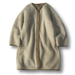 《良品◎》ALPHA INDUSTRIES アルファインダストリーズ★リバーシブル*ノーカラーロングボアコート*ベージュ*サイズS(LW1731)◆S80