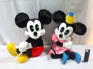 ■379：ディズニー　陶器製　ミッキー　ミニー　高さ 約30㎝　置物　ディズニーランド　初期？■