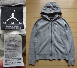 【NIKE】JORDAN ワンポイント刺繍ロゴ フルジップ スウェットパーカー グレー SIZE:MEDIUM (ナイキ,ジョーダン,ジャンプマン)