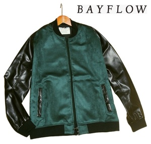 新品! BAYFLOW ベイフロー フェイクスエード ブルゾン スタジャン グリーン 3 (M) ☆ メンズ ショート丈 ジャケット ストレッチ 緑×黒 ★