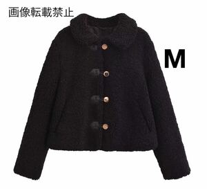 black vintage ヴィンテージ レトロ ボア ダッフルコート アウター Mサイズ レディース★ZARA 好きな方に★2024 A/W 秋冬新作 新品未使用★