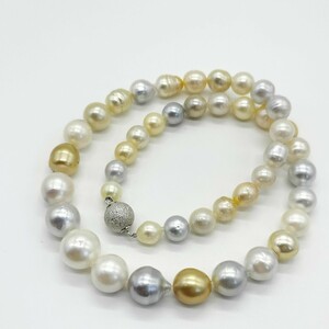 【激レア!!】南洋真珠 無調色 マルチカラー パール ネックレス 7.5mm〜12.5mm 47cm 60.4g 本真珠 pearl jewelry necklace 白蝶 ゴールデン