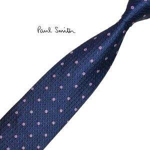 ★高級ネクタイ★ Paul Smith パターン柄 ネイビーブルー系 メンズ服飾小物 USED ポールスミス ネコポス可 中古 t729